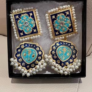 Blue Hand-painted Meenakari Earrings